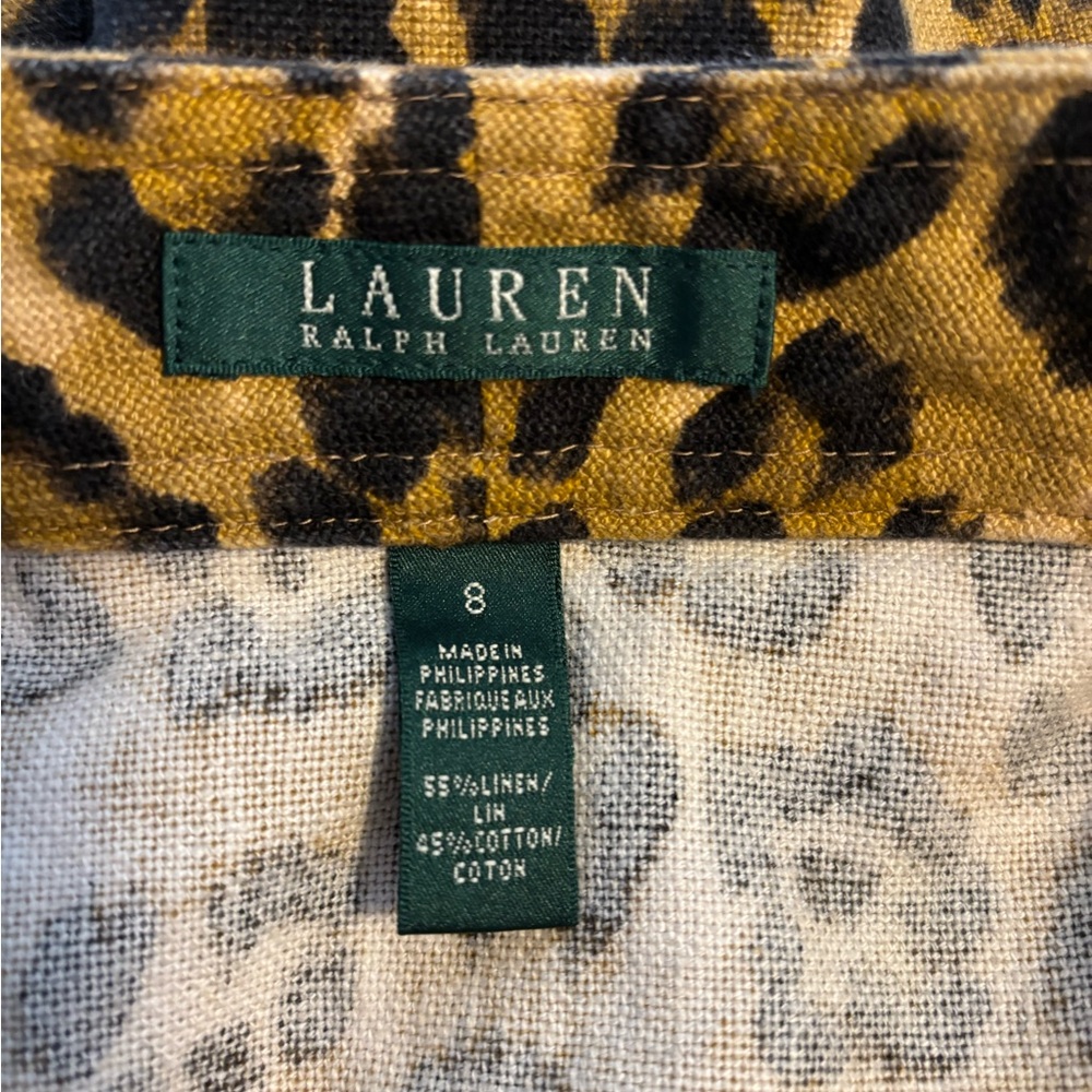 LRL Ralph Lauren Cheetah Pencil Print Skirt Size 8, Linen/Cotton, Button Front - Picture 11 of 11